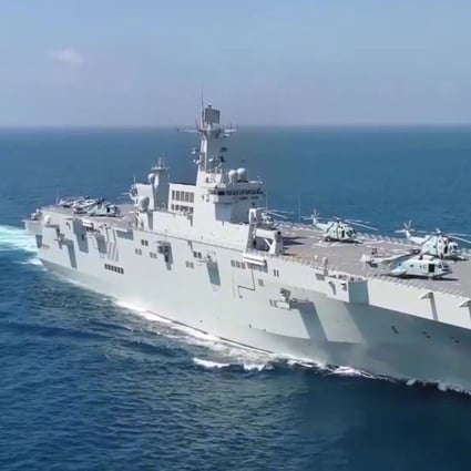 China’s Type 075 amphibious assault ship has the number 31 on its hull, indicating its likely role as a small aircraft carrier. Photo: Weibo