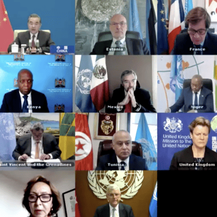 Members of the UN Security Council meet on Friday, as seen in a screenshot.