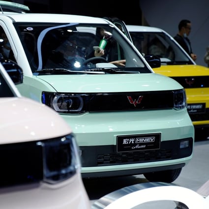 A car number plate alone can cost almost 100,000 yuan in Shanghai – more than three times the cost of the Hongguang Mini EV, pictured. Photo: Reuters