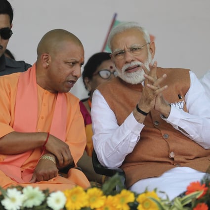 Yogi Adityanath, the chief minister of Uttar Pradesh, with Indian Prime Minister Narendra Modi. Photo: AP