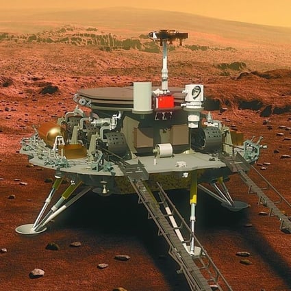 An artist’s impression of the Zhu Rong Mars rover, which landed on the red planet on Saturday. Photo: Weibo