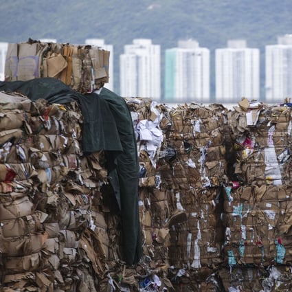 Piles of waste paper sit at collection point on Wing Shun Street in Tsuen Wan. Photo: Sam Tsang