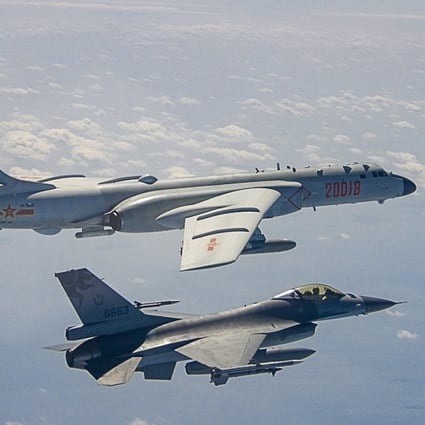 A Taiwanese fighter jet shadows a PLA bomber over the Taiwan Strait last year. A Beijing-backed think tank claims the two sides are “on the brink of war”. Photo: Taiwan’s Military News Agency