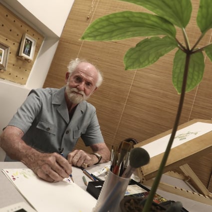 Botanical artist Mark Isaac-Williams, 81, does some sketching at his Green Fingers, Artist’s Hands exhibition at Kadoorie Farm and Botanical Garden in Tai Po. He first worked there as a horticulturist in 1979, and was artist-in-residence until last year. Photo: Jonathan Wong