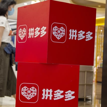 The logo of Pingduoduo is printed on a box set up in a shopping centre in China. Photo: Handout