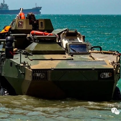 China’s military has conducted an amphibious landing exercise in waters near Taiwan. Amphibious armoured vehicles were sailed to a target area, left their ships and steered towards a beach, according to CCTV.