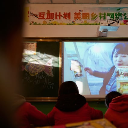 Live streaming classes on the online education platform CCTalk, developed by Hujiang EdTech, at Lumacha primary school in Gansu province, China. Photo: SCMP