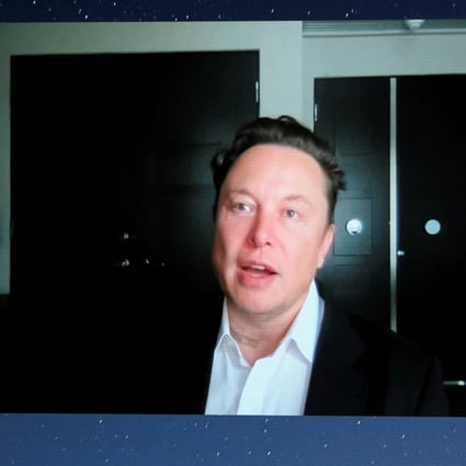 SpaceX founder and Tesla CEO Elon Musk speaks on a screen during Mobile World Congress in Barcelona, Spain, on June 29. Photo: Reuters