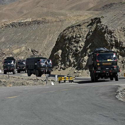 A military convoy drives towards Leh in India. The country has built 12 roads and 63 new bridges in states bordering China. Photo: AFP