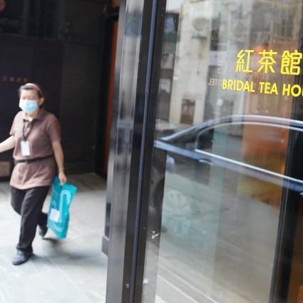 A domestic helper from Indonesia at the Bridal Tea House Hotel in Yau Ma Tei tested positive for Covid-19 while undergoing quarantine and was taken to hospital. Photo: Winson Wong