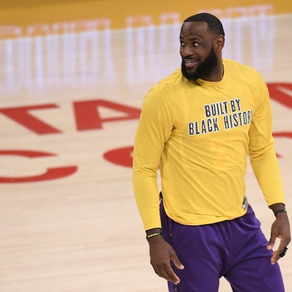 LeBron James of the Los Angeles Lakers warms up before an NBA game against the Portland Trail Blazers in February, 2021. Photo: AFP