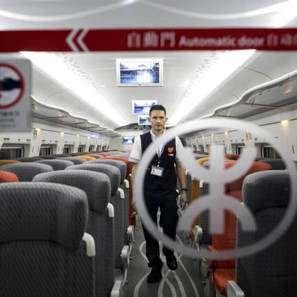 The second-class coach of a Guangzhou-Shenzhen-Hong Kong Express Rail Link (XRL) Vibrant Express train, operated by MTR Corporation on Sunday, September 23, 2018. Photo: Bloomberg.