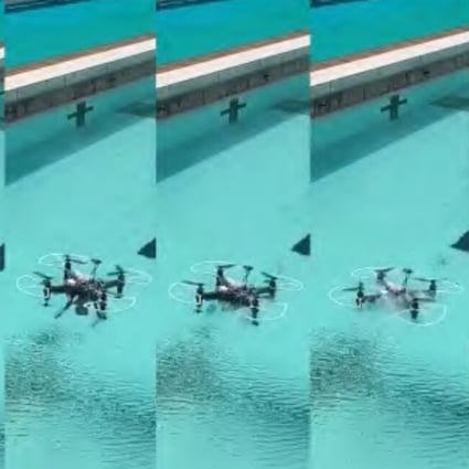 A transmedium drone flies out of water and then dives into water. Zhang Shuxin and his colleagues have reported that their drone used two kinds of blades with one designed to spin 3,600 times per minute in water to generate a powerful thrust. Photo: Xidian University