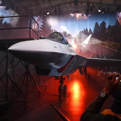 A prototype Sukhoi “Checkmate” stealth fighter on display in Russia last week. Photo: Bloomberg