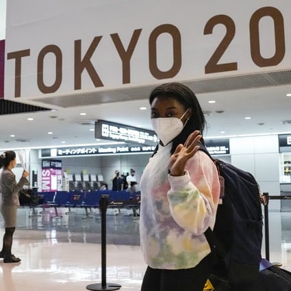 Simone Biles and the US women's gymnastics team arrive at Narita Airport for the Tokyo 2020 Olympic Games. Photo: AP