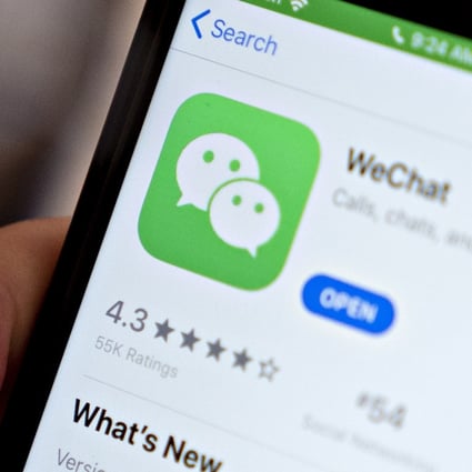 The WeChat app is displayed in the App Store on a smartphone in an arranged photograph taken on Aug. 7, 2020. Photo: Bloomberg