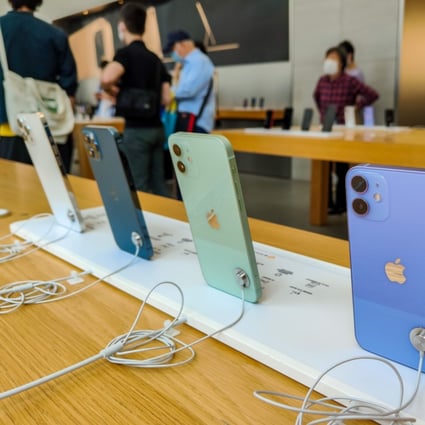 A purple version of the iPhone 12/12 Mini is seen on sale at an Apple store in Shanghai, China, April 30, 2021. Photo: Costfoto/Barcroft Media via Getty Images