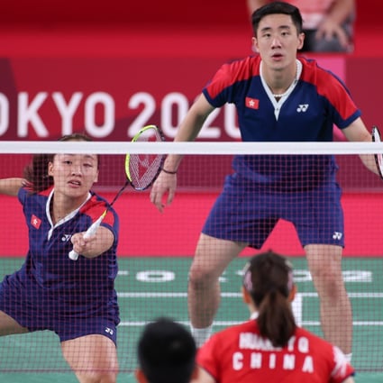 Hong Kong’s Tang Chun-man and Tse Ying-suet (left) take on China’s Zheng Siwei and Huang Yaqiong in the semi-finals of the badminton mixed doubles at the Tokyo Olympics. Photo: Xinhua