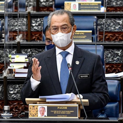 Malaysia's Prime Minister Muhyiddin Yassin speaks during a session of the lower house of parliament on Monday. The king has sharply criticised his government. Photo: Reuters