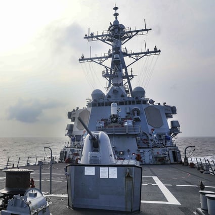 Guided-missile destroyer the USS Benfold sails through the Taiwan Strait on Wednesday. Photo: US Navy