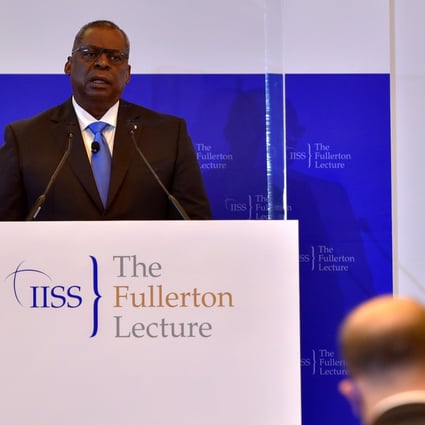 US Defence Secretary Lloyd Austin speaks at the Fullerton Lecture in Singapore on July 27. Photo: Reuters
