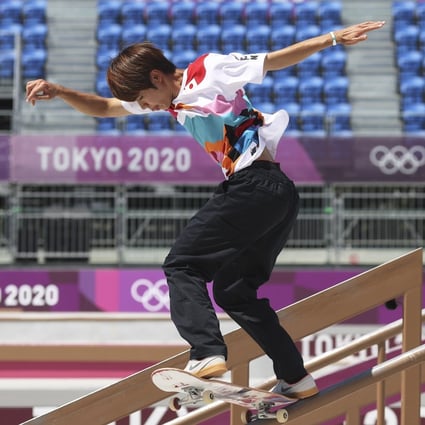 Japan’s Yuto Horigome in action during the skateboarding competition at the Tokyo Olympics. Photo: EPA-EFE