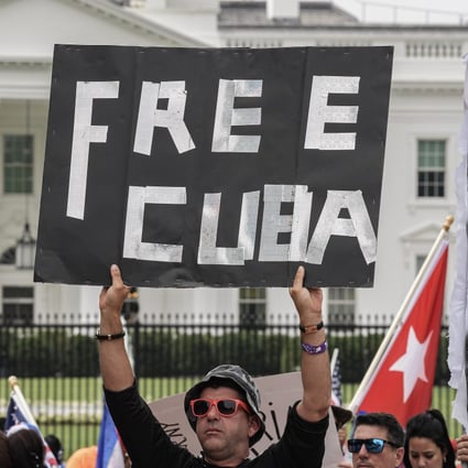 Cuban-Americans gather at Lafayette Park in front of the White House in Washington to demand Joe Biden provide humanitarian help to their country. Zuma Press Wire / DPA