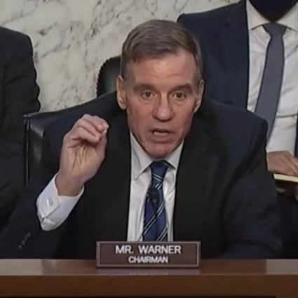 Senator Mark Warner, Democrat of Virginia, speaking at a Senate Intelligence Committee hearing on Wednesday. Photo: via YouTube