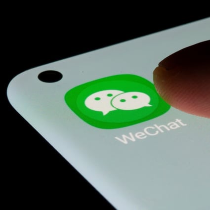 The WeChat app seen on a smartphone on July 13, 2021. Tencent has removed an article by its own research group from WeChat and its website that draws attention to a widening gap between Chinese and US tech companies. Photo: Reuters