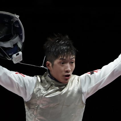 Cheung Ka-long Kong celebrates after winning Tokyo 2020 Olympics gold. Photo: Reuters