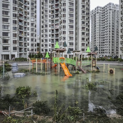 A playground at Heng Fa Chuen is flooded after Super Typhoon Mangkhut hit Hong Kong on September 16, 2018. Photo: Winson Wong