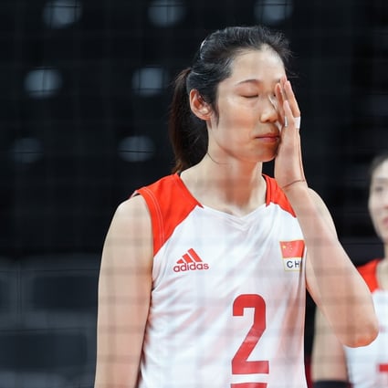Zhu Ting of China reacts during the women’s preliminary round pool B volleyball match against the Russian Olympic Committee team at the Tokyo 2020 Olympic Games. Photo: Xinhua
