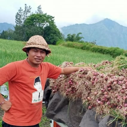 Sukarsana with his crop of shallots. Photo: Sukarsana