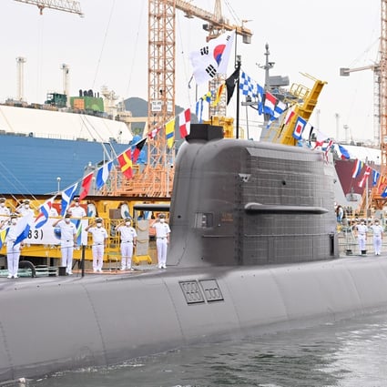 The commissioning ceremony for the South Korean Navy's Dosan Ahn Chang-ho submarine takes place at a dock on the southern island of Geoje. Photo: Handout