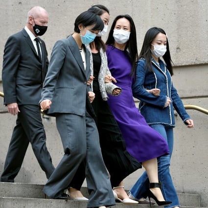 Huawei Technologies chief financial officer Meng Wanzhou leaving the Supreme Court of British Columbia during a lunch break in her extradition hearing in Vancouver on Wednesday. Photo: Reuters