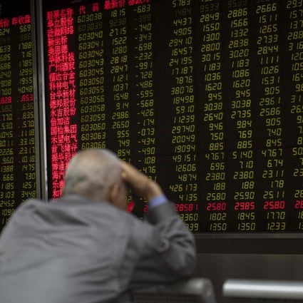 A stockbroking firm in Beijing on May 6, 2019. Contrary to global conventions, China denotes losses and declines in green, using red to represent gains and advances in the stock market. Photo: AFP