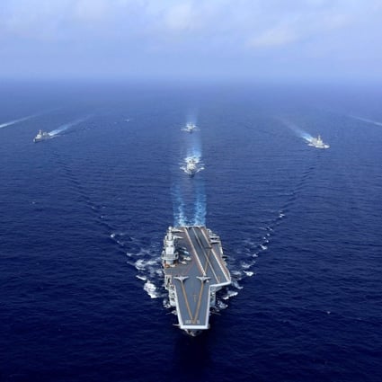 The Liaoning aircraft carrier sails during a drill in 2018. The PLA is conducting live ammunition training in the South China Sea, Yellow Sea and Bohai Strait until Thursday. Photo: AFP