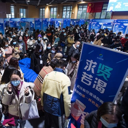 A job fair at the Hongshan Gymnasium in the Hubei provincial capital of Wuhan on December 2, 2020. Photo: Xinhua