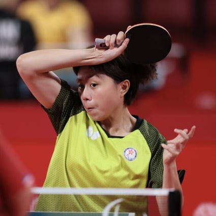Hong Kong's Paralympic debutant Wong Ting-ting returns in a group game rally against Lea Ferney of France at the Tokyo 2020 Paralympic Games. Photo: Hong Kong Paralympic Committee