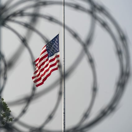 A flag flies at half-staff in honour of the US service members and other victims killed in the terrorist attack in Kabul, Afghanistan on August 26, 2021. Photo: AP
