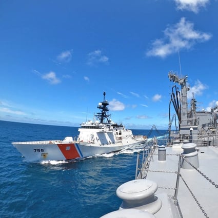 Japan said its JS Oumi supply ship serviced the USCGC Munro in the East China Sea last week. Photo: Handout