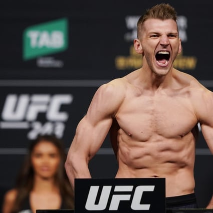Dan Hooker weighs in ahead of UFC 243 at Marvel Stadium in Melbourne. Photo: EPA