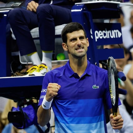 Novak Djokovic of Serbia gestures after defeating Tallon Greikspoor of Netherlands at the 2021 US Open. Photo: EPA