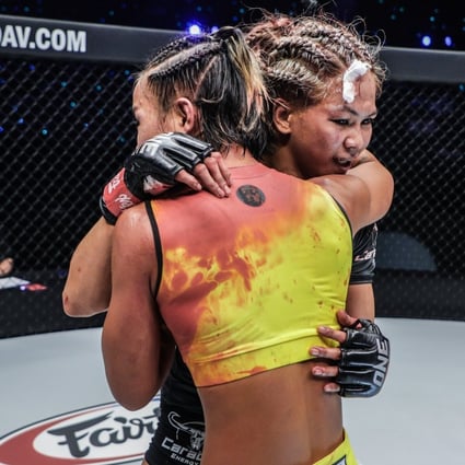 Denice Zamboanga hugs Ham Seo-hee after their fight. Photos: ONE Championship