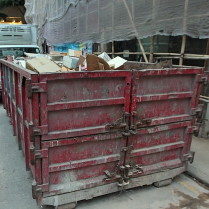 A construction garbage carriage is seen in Wan Chai. Some 1.44 million tonnes of construction waste was disposed in landfills in Hong Kong in 2019. Photo: SCMP