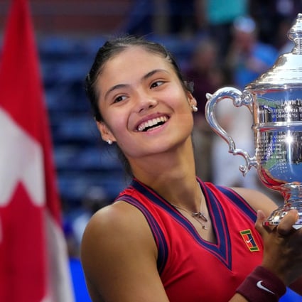 Britain’s Emma Raducanu celebrates with the trophy after winning the 2021 US Open. Photo: AFP