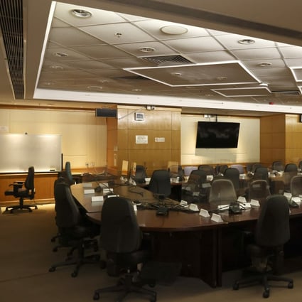 An empty meeting room at the Southern District Council office in Aberdeen. One of its members is among a group of seven recently disqualified by authorities. Photo: Nora Tam