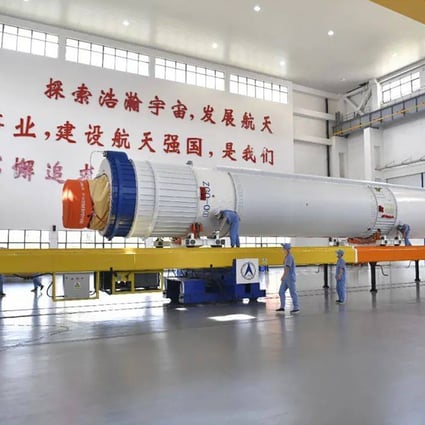 The Long March-7 Y4 rocket is readied to carry the Tianzhou-3 cargo craft. Photo: Handout