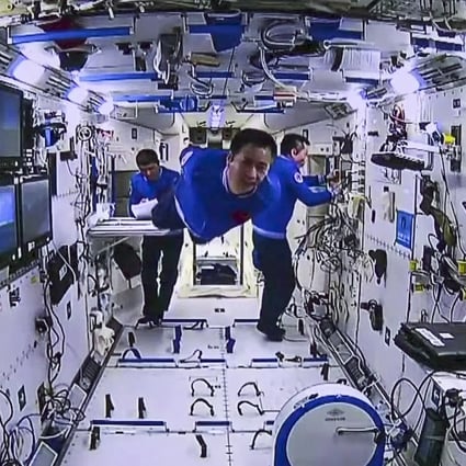 The Chinese astronauts during their 90-day mission on board the Tiangong space station. Photo: Handout