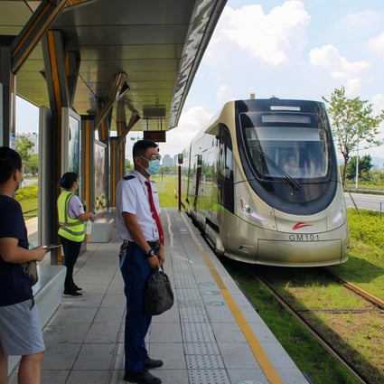 A tram powered by Ballard Power System’s hydrogen fuel cells arriving at the Zhihu station in the Gaoming district of Foshan city in southern China’s Greater Bay Area on August 18, 2021. PHoto: Xue Yujie